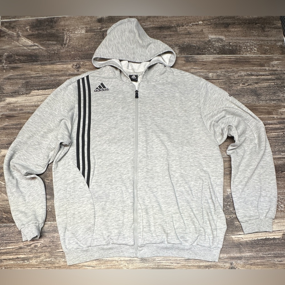 Adidas 3 Stripe Full Zip Hoodie XL Grey Athletic 2008 - GUC